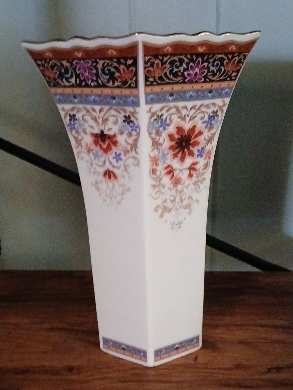 Lenox White Porcelain Vase with Multicolor Floral Band